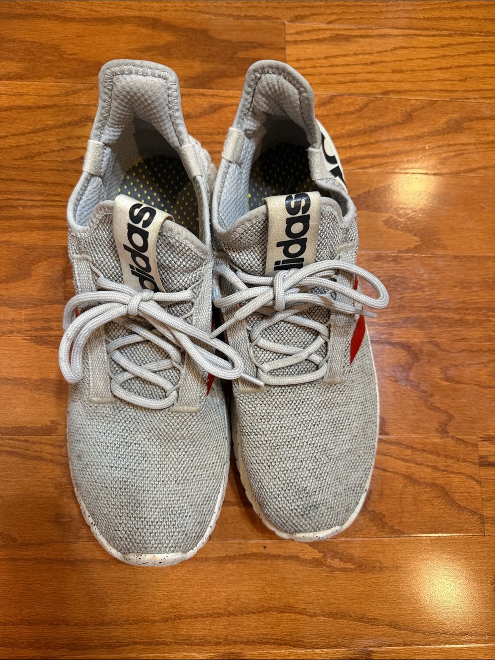 adidas Gray Knit Sneakers with Red Side Detail